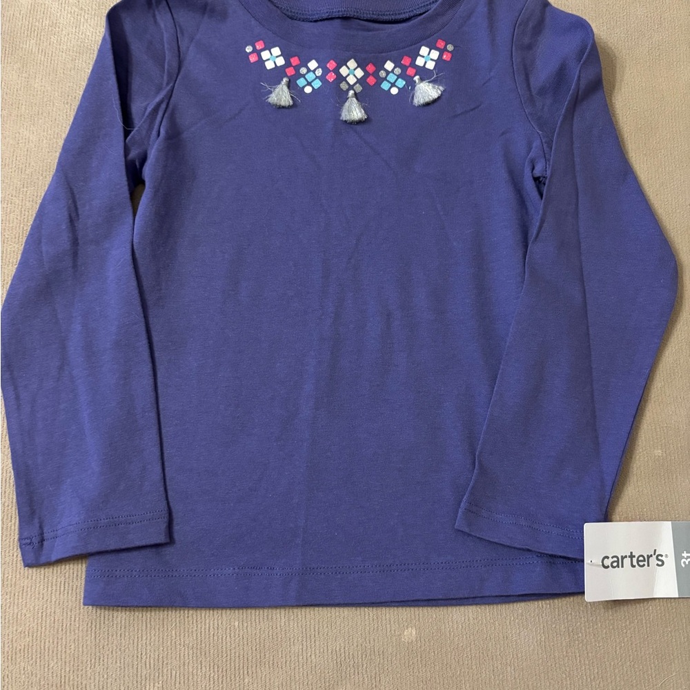 Carter's Long Sleeve Tees - Purple and Teal Size 3T - Picture 2 of 4
